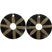 Colgantes étnicos de cuerno - forma redonda a rayas 51 mm Negro/ Marrón x2