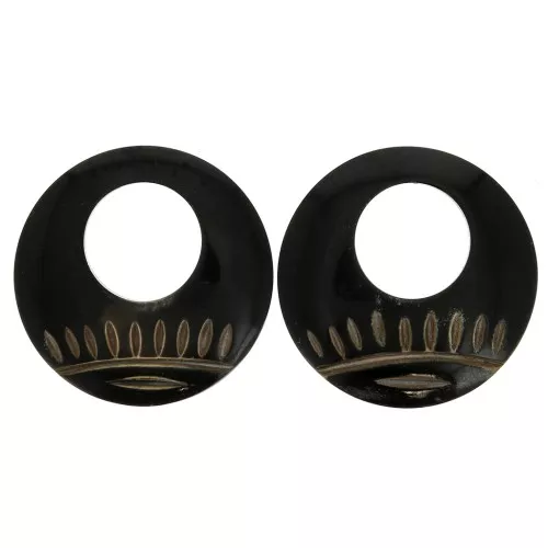 Colgantes de cuerno con motivos étnicos grabados - forma redonda 50 mm Negrox2