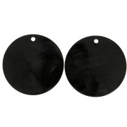 Colgantes étnicos de cuerno con grabado flor - forma redondo 50 mm Negro/Marrón x2