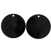 Colgantes étnicos de cuerno con grabado flor - forma redondo 50 mm Negro/Marrón x2