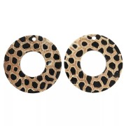 Colgantes étnicos redondos de cuerno motivos Leopardo grabado 48mm Negro/Marrón x2|raw }}