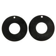 Colgantes étnicos redondos de cuerno motivos Leopardo grabado 48mm Negro/Marrón x2