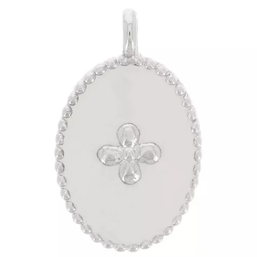 Dije ovalado estampado cruz de resina epoxi 14x8.9 mm chapado plata fina blanco x1