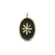 Dije medalla ovalado estampado sol de resina epoxi 14.5x8 mm dorado/noir x1