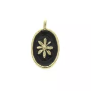 Dije medalla ovalado estampado sol de resina epoxi 14.5x8 mm dorado/noir x1