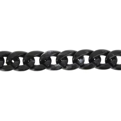 Cadena de plástico brillante eslabones ovalados retorcidos 29x21 mm - Negro Marbré x50 cm