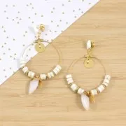 Colgante punta con piedra de imitación gema 25 mm White Opal / Dorado x1