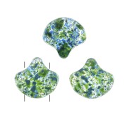 Cuentas de cristal Ginko Duo 2 agujeros 7.5x7.5 mm Confetti Splash Blue Green x10g