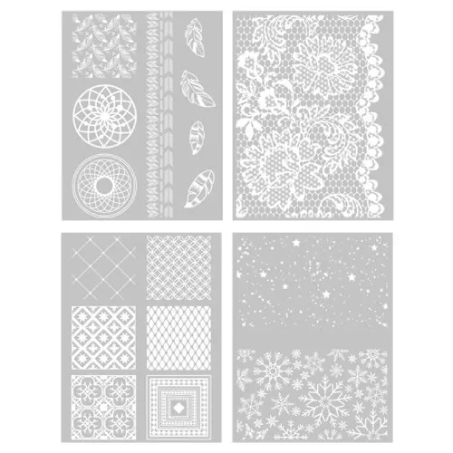 Silk Screen Graine Créative para Arcilla Polimérica 115x150mm - 4 estampados Deco