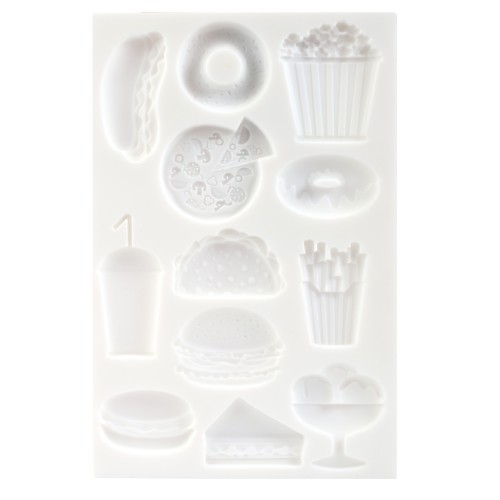 Molde de silicono para arcilla polimérica, resina y arcilla de metal Junk Food x1