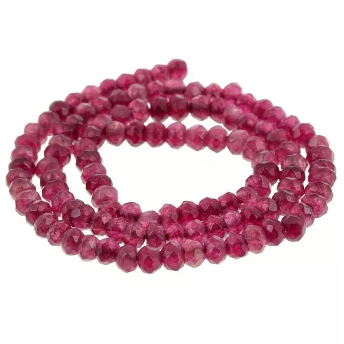 Cuentas redondas facetadas aplanadas 4x3mm Cuarzo tintado Fuschia gema x35cm