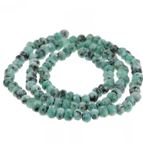 Redondas aplanadas facetadas 4x3 mm de Quartz teñida- Verde Turquesa x35cm