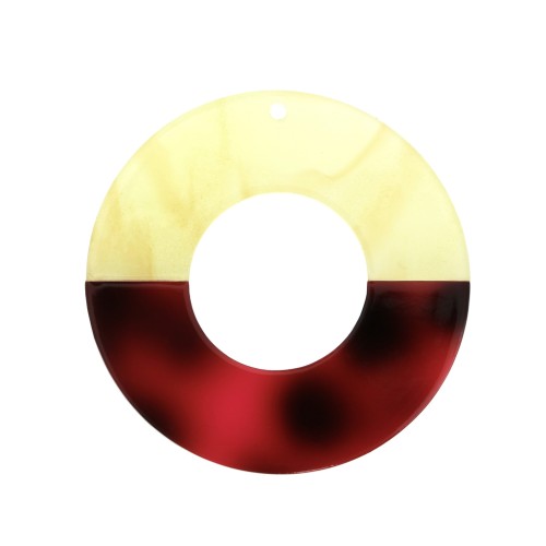 Colgante redondo dos colores de acetato de celulosa 45mm Amarillo Marmoleado/Rojo x1