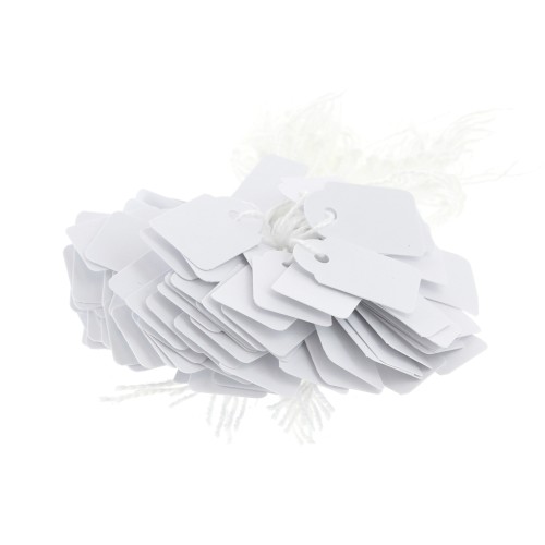 Etiquetas de precios de 23 x 13 mm, de papel con cordel - Blancas, 100 unidades