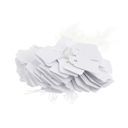 Etiquetas de precios de 23 x 13 mm, de papel con cordel - Blancas x100
