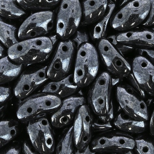 Abalorios de vidrio MobyDuo 2 agujeros 3x8 mm Jet Hematite x50