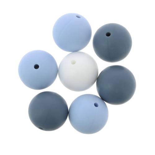 Cuentas de silicona 15 mm para chupete - Multi Azul / Blanco x7