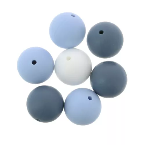 Cuentas de silicona 15 mm para chupete - Multi Azul / Blanco x7