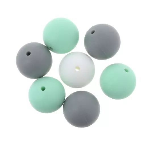 Cuentas de silicona 15 mm para chupete - Mint / Gris / Blanco x7