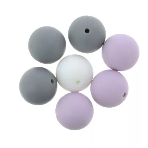 Cuentas de silicona 15 mm para chupete - Lavanda / Gris / Blanco x7