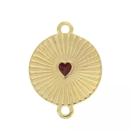 Entrepieza redonda y resina epoxi 21x15.8 mm - corazón - Dorado con oro fino /Rojo x1