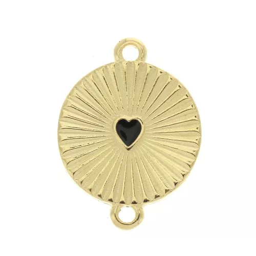 Entrepieza redonda y resina epoxi 21x15.8 mm - corazón - Dorado con oro fino / Negro x1