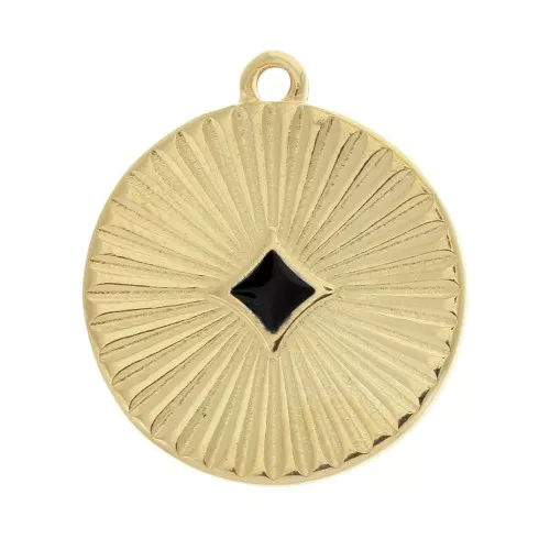 Dije medalla y resina epoxi estampado cuadrado 20mm - Dorado con oro fino / Negrox1