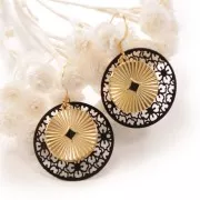 Dije medalla y resina epoxi estampado cuadrado 20mm - Dorado con oro fino / Negrox1