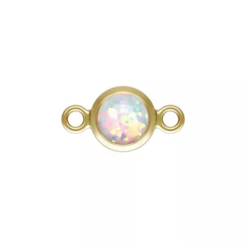 Entrepieza redonda 4,6 mm Imitación Ópalo Blanco - Gold filled x1