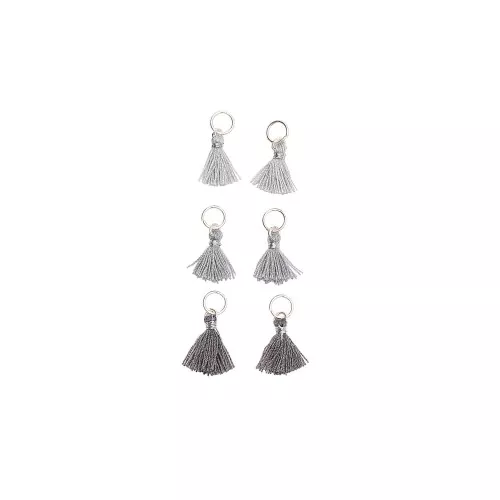 Pompones de algodón 11 mm anilla abierta plateada - Mix Gris x6