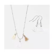 Pompones de algodón 11 mm  con anilla abierta plateada - Mix Beige x6