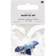 Pompones de algodón 11 mm  con anilla abierta plateada - Mix Azul x6