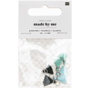 Pompones de algodón 11 mm  con anilla abierta plateada Pastel Azul x6