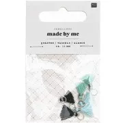 Pompones de algodón 11 mm  con anilla abierta plateada Pastel Azul x6