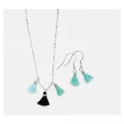 Pompones de algodón 11 mm  con anilla abierta plateada Pastel Azul x6