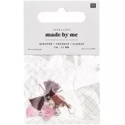 Pompones de algodón 11 mm  con anilla abierta plateada - Mix Rojo x6