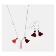 Pompones de algodón 11 mm  con anilla abierta plateada - Mix Rojo x6