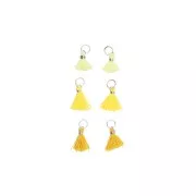 Pompones de algodón 11 mm  con anilla abierta plateada - Mix Amarillo x6