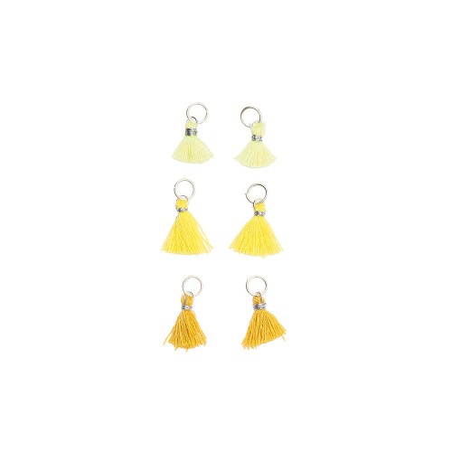 Pompones de algodón 11 mm  con anilla abierta plateada - Mix Amarillo x6