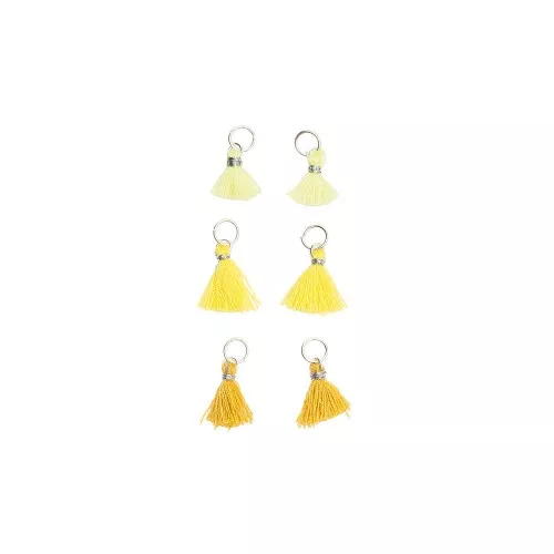 Pompones de algodón 11 mm con anilla abierta plateada - Mix Amarillo x6