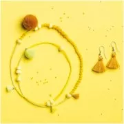 Pompones de algodón 11 mm  con anilla abierta plateada - Mix Amarillo x6