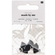 Pompones de algodón 11 mm  con anilla abierta plateada  / Negro x6