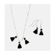 Pompones de algodón 11 mm  con anilla abierta plateada  / Negro x6