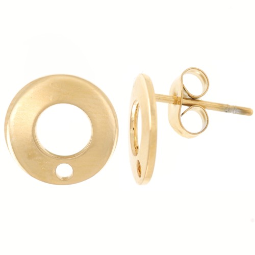 Ganchos pendientes circulo 10.5 mm con un agujero de Acero inox Dorado 304L x2
