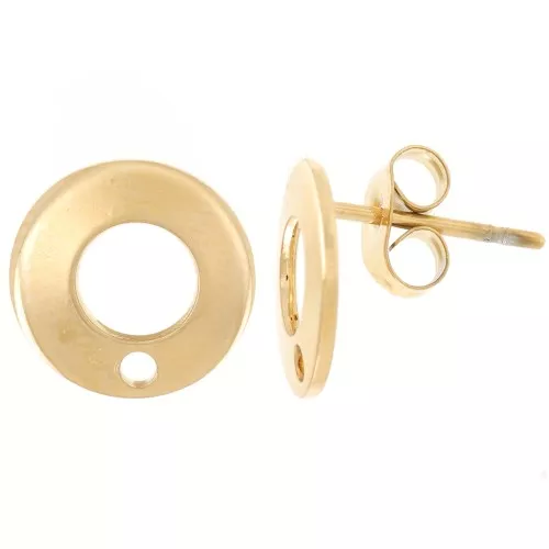 Ganchos pendientes circulo 10.5 mm con un agujero de Acero inox Dorado 304L x2