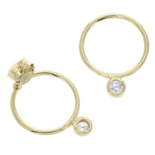 Ganchos pendientes con óxido de zirconio - 15 mm - en Chapado de Oro 3 micras x2