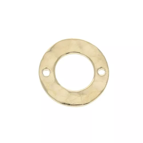 Entrepieza redondo martillado 2 agujeros 15 mm - Chapado de Oro 3 micras x1