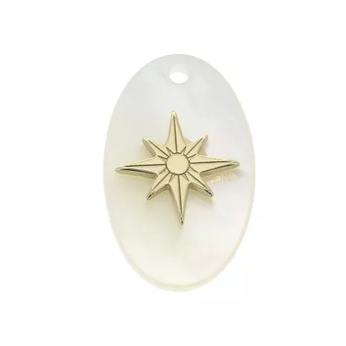 Colgante ovalado de nácar 20x12 mm con estrella en Chapado de Oro 3 micras x1
