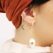 Colgante ovalado de nácar 20x12 mm con estrella en Chapado de Oro 3 micras x1