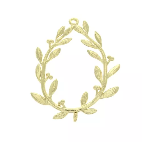 Colgante corona hoja de laurel 2 anillas 29x23 mm - Dorado con oro fino x1